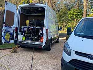 A Fully Equipped Pro-Drain Vehicle Attends to Residential Blocked Drain.