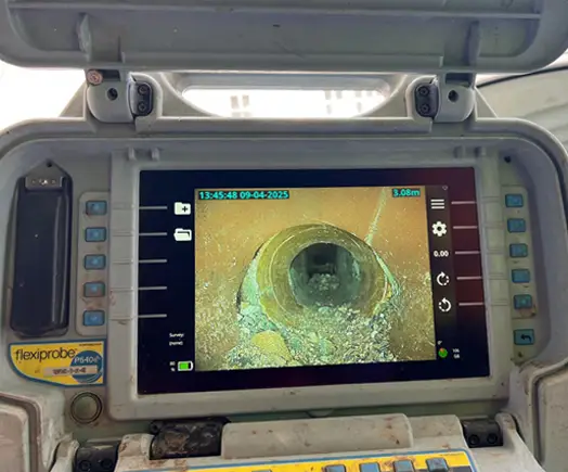 Drain Repair on site in Wembley, London using a CCTV Survey camera to find damaged pipe